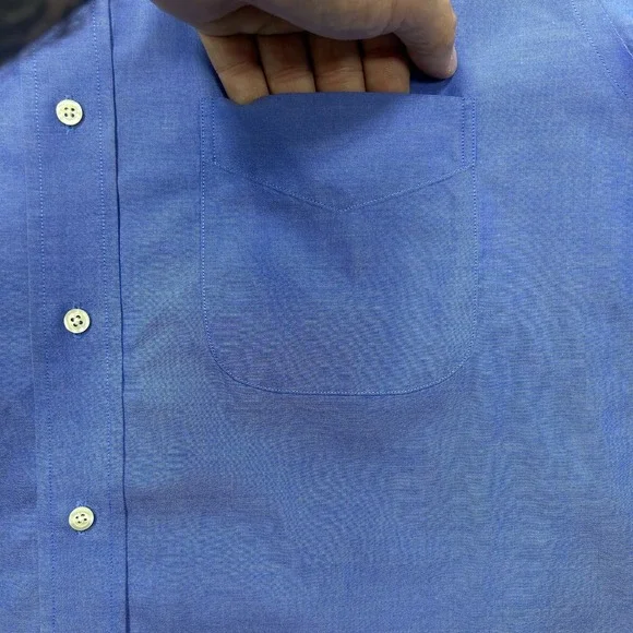 Brooks Brothers Shirt Men's 16 Solid Blue Button Down Long Sleeve Woven Non Iron - Picture 5 of 11